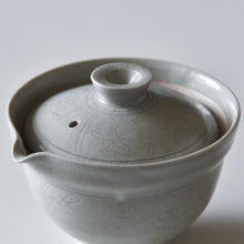 Load image into Gallery viewer, Sigetsu Kiln, Yukiko Saito, White-Glazed Peony Arabesque Pattern Shiboridashi-kyusu Small Teapot  
